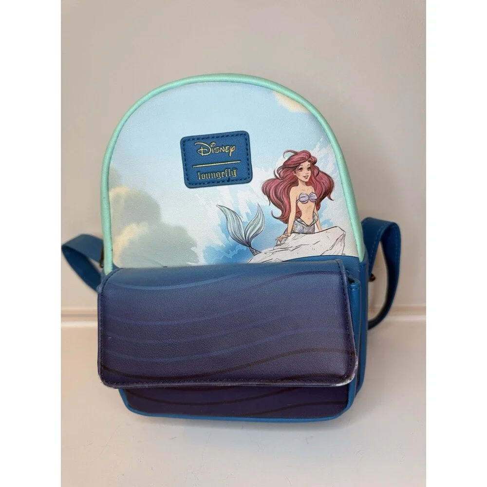 Disney Loungefly Little Mermaid Ariel Mini Backpack Flounder Sebastian Blue Bag